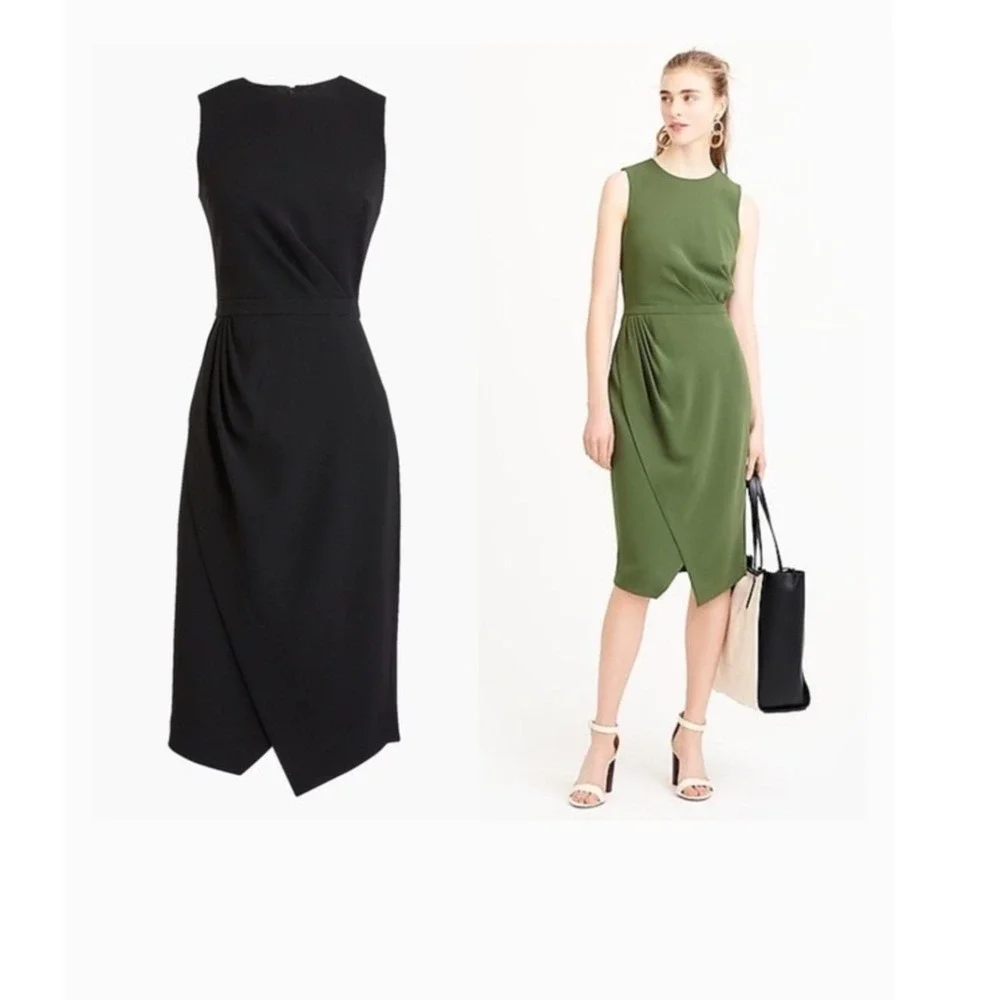 J. Crew Black Sleeveless Draped Tulip Sheath Dress Asymmetrical Hem Size 2